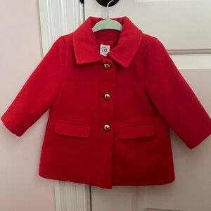 Baby Gap Red Pea Coat with Gold Buttons